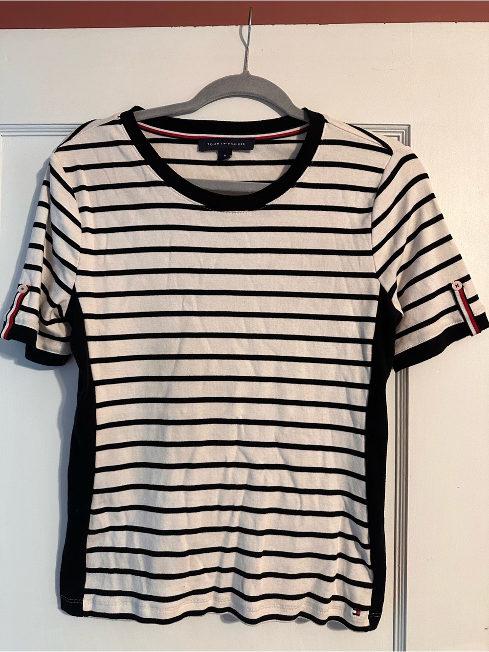 Tommy Hilfiger Black, White & Red Striped Tee